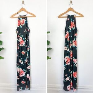 Everly Black Floral High Neck Sleeveless Maxi Dress Sz S